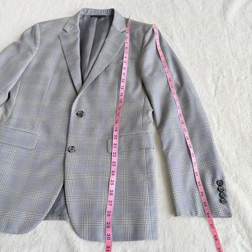 Brooks Brothers 1818 Reda Wool Plaid Gray Blue Long Sleeve Blazer 40R